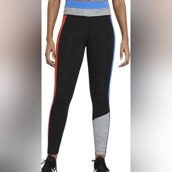 Nike Dri-Fit Color Block Black Red Blue Gray Leggings Size 1X - Picture 6 of 14